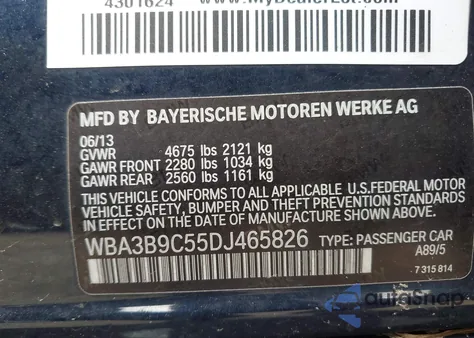 2013 BMW 335I xDrive z USA, uszkodzony, nr VIN WBA3B9C55DJ465826